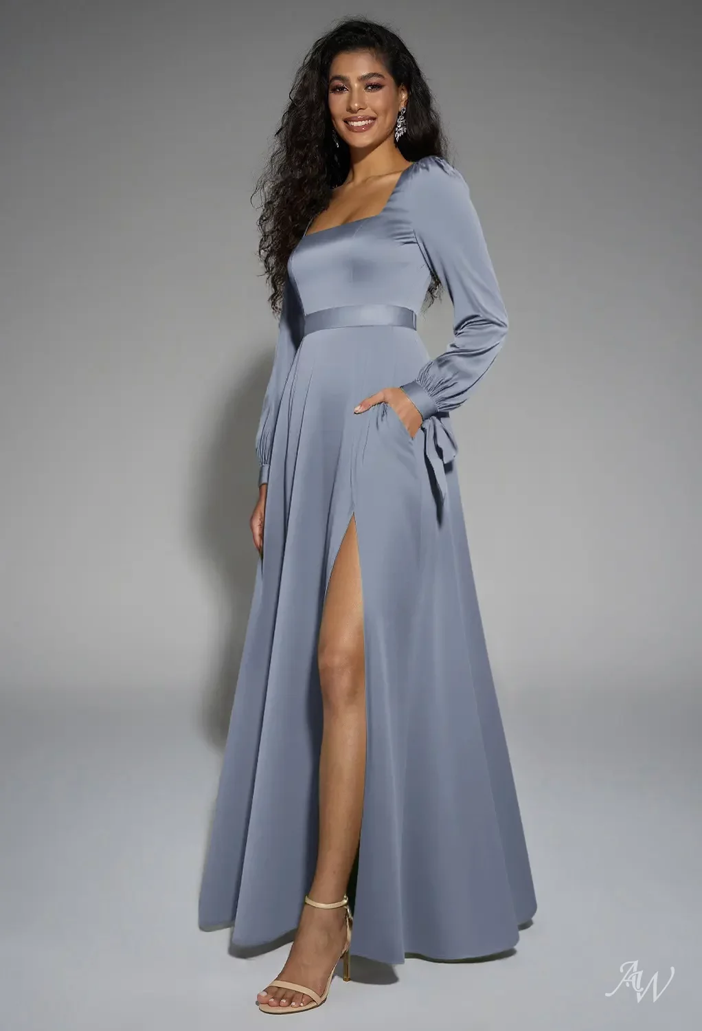blue grey satin dress Just Perfection Satin Maxi Dress main image 1