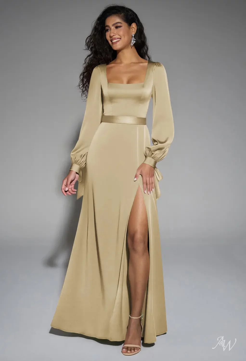 light gold satin dress Light Gold Heart of Gold Maxi Dress main image 0