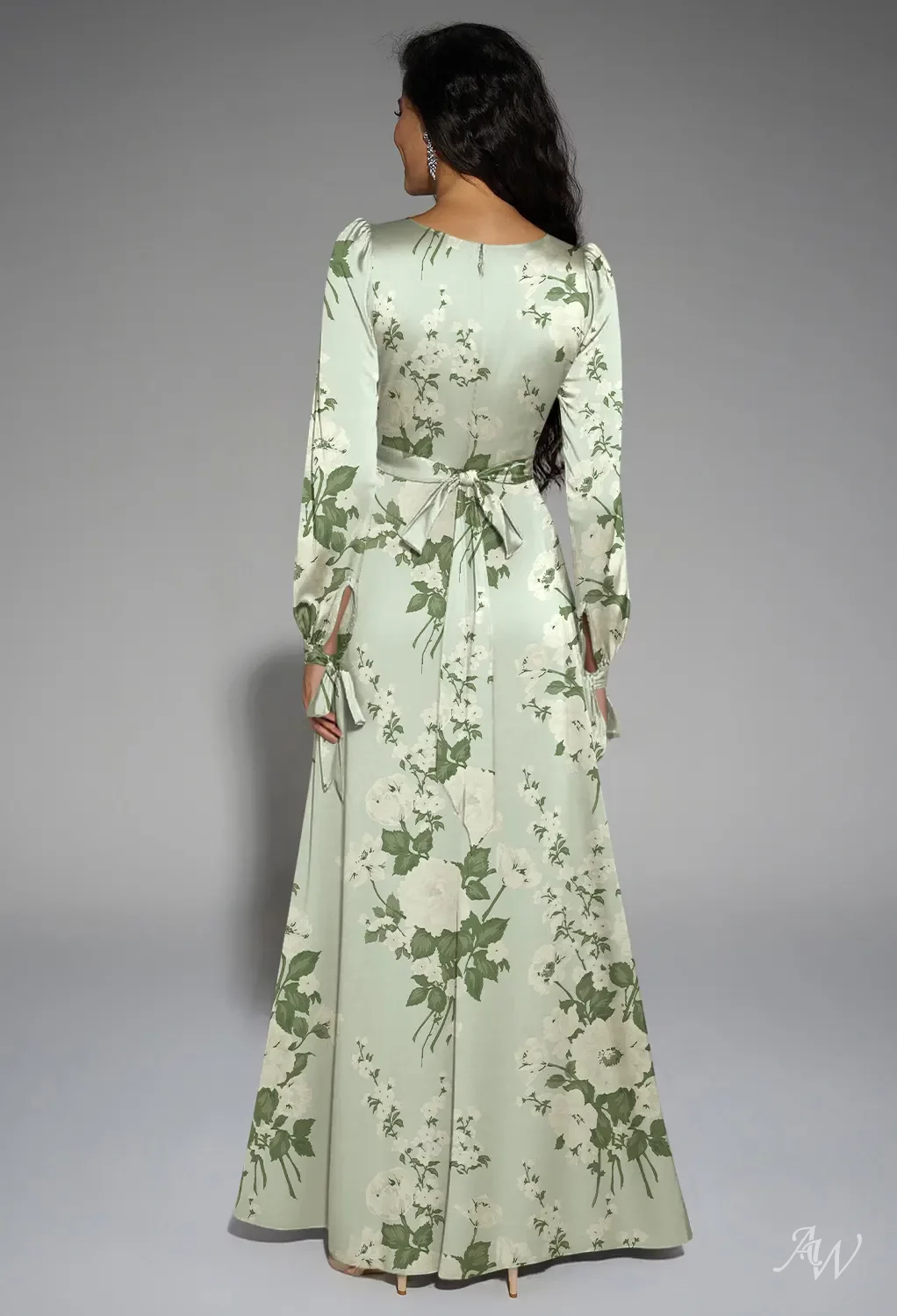 moss green dress with sleeves Square Neck Long Sleeve A-Line Chiffon Bridesmaid Dress in Moss Green, Moss Green / 8