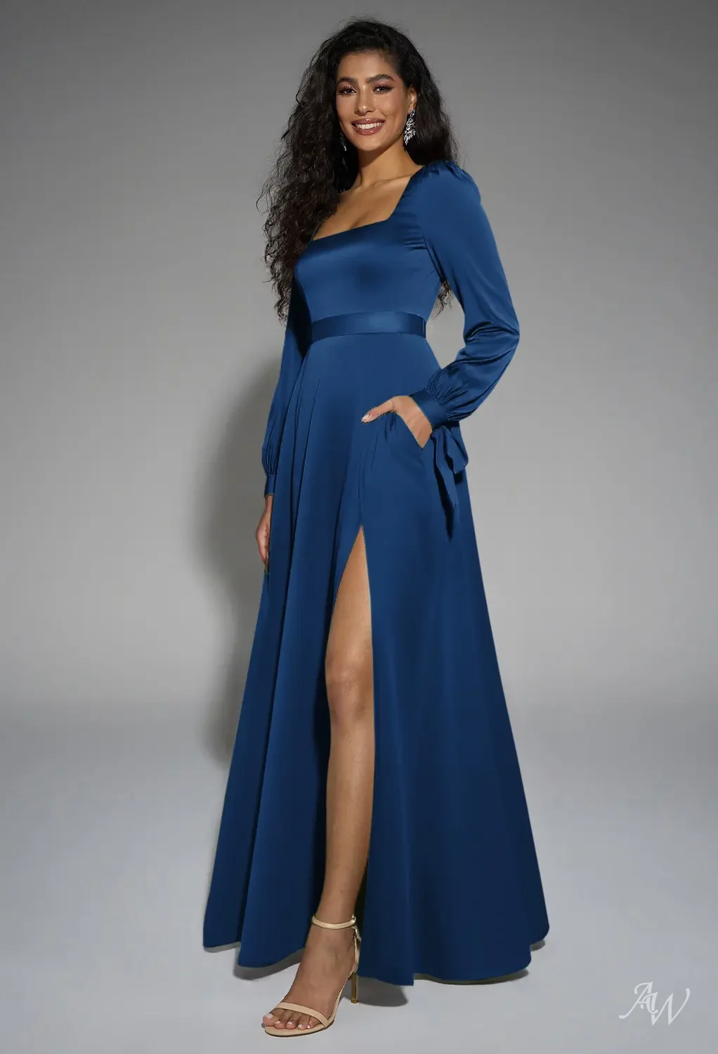 blue rose formal dresses Royal Blue Sequin & 3D Rose Long Sleeve Prom Dress