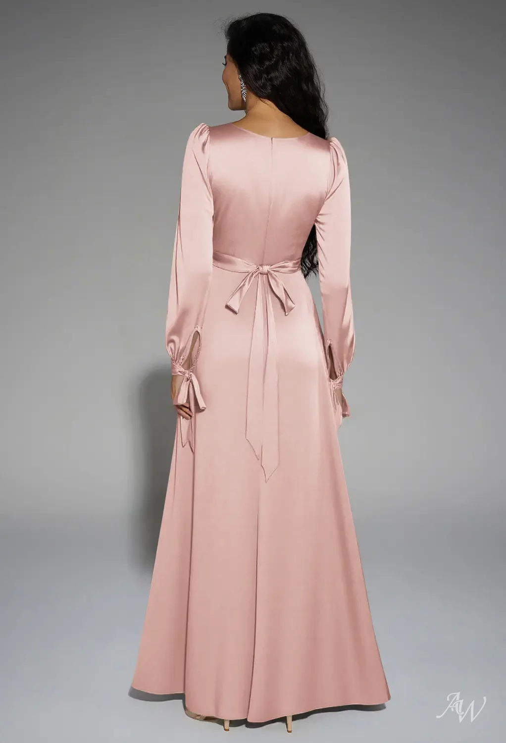 knee length dresses for ladies Chic A-line Long Sleeve V Neck Prom Dress Pink Evening Dress ASSD025 –  SELINADRESS