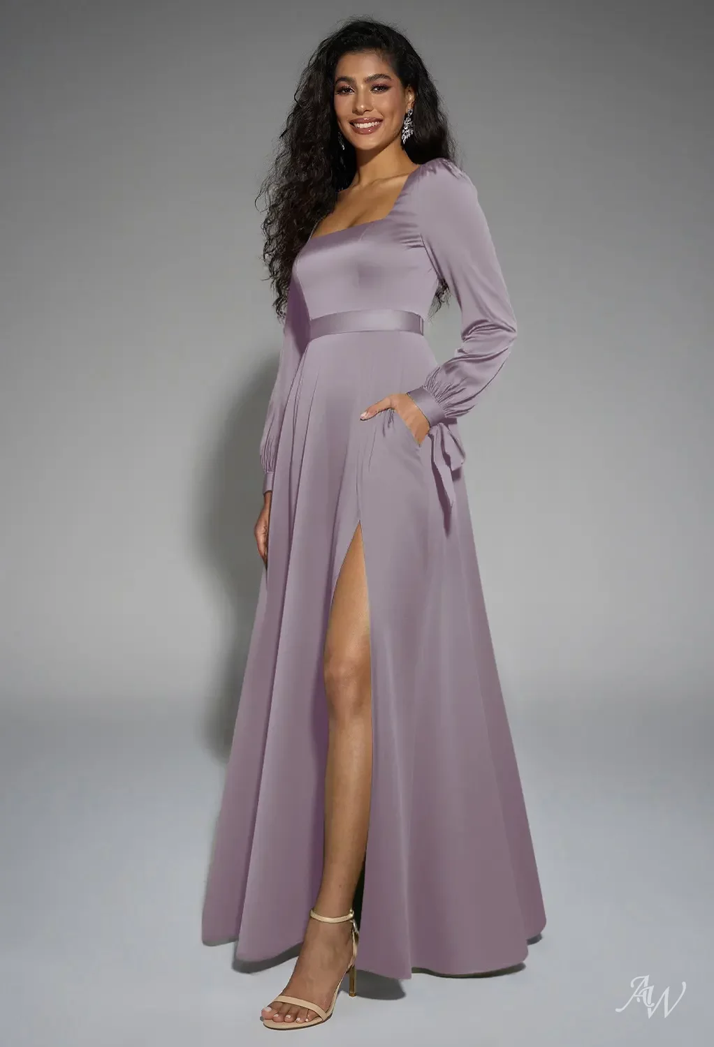 open lace back dress Spaghetti Long A-line Purple Chiffon Bridesmaid Dresses, Long Bridesma –  ClaireBridal main image 0
