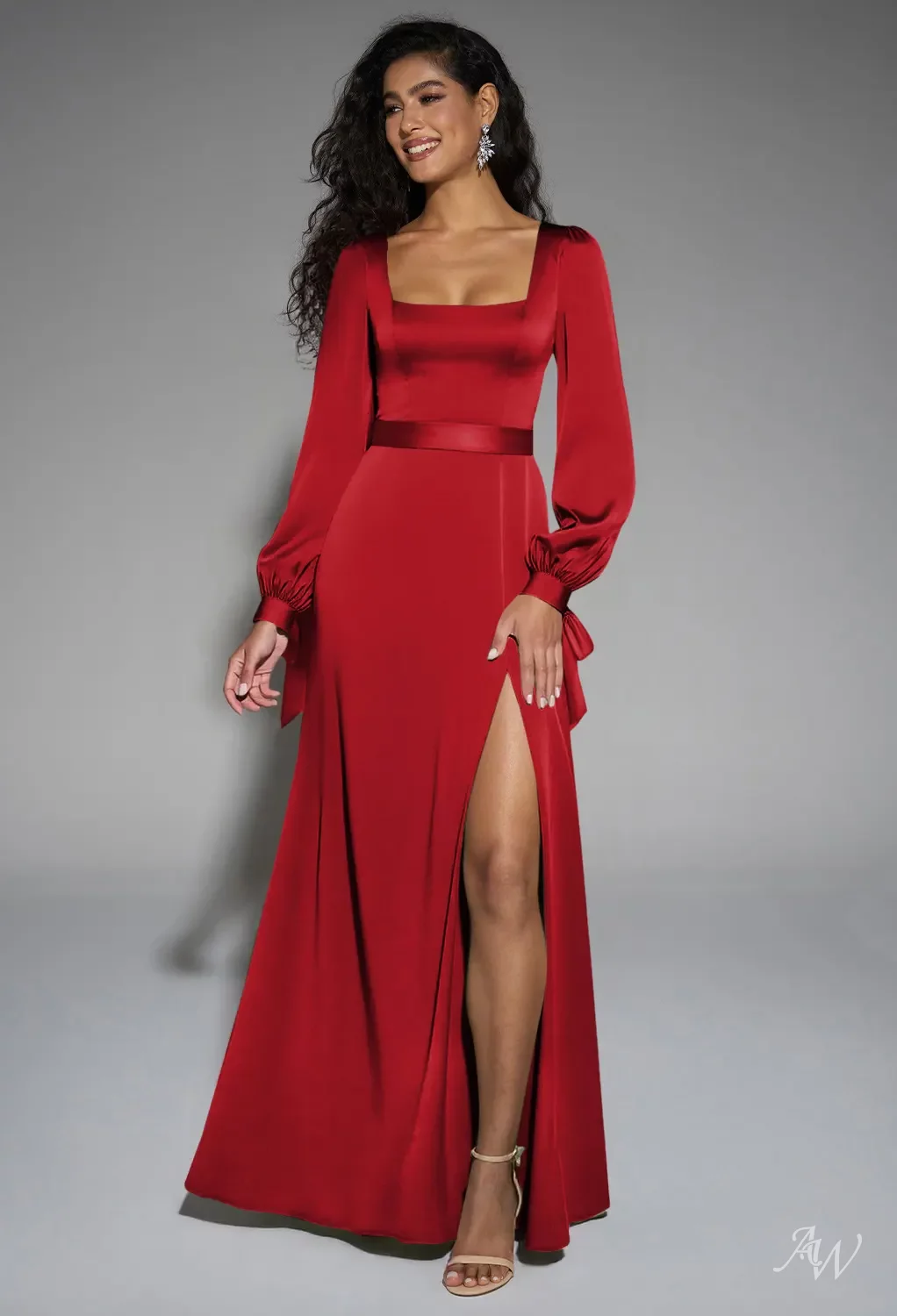 AW Rose Satin Charmeuse Tango Red Bridesmaid Dresses | AW.Bridal