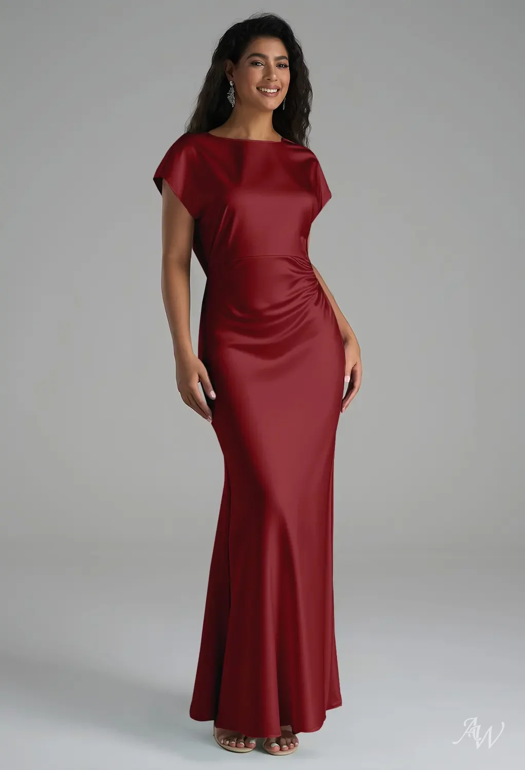 burgundy satin bridesmaid dress Simple Burgundy Satin Long Prom Dress, Burgundy Bridesmaid Dress US 16 / Burgundy