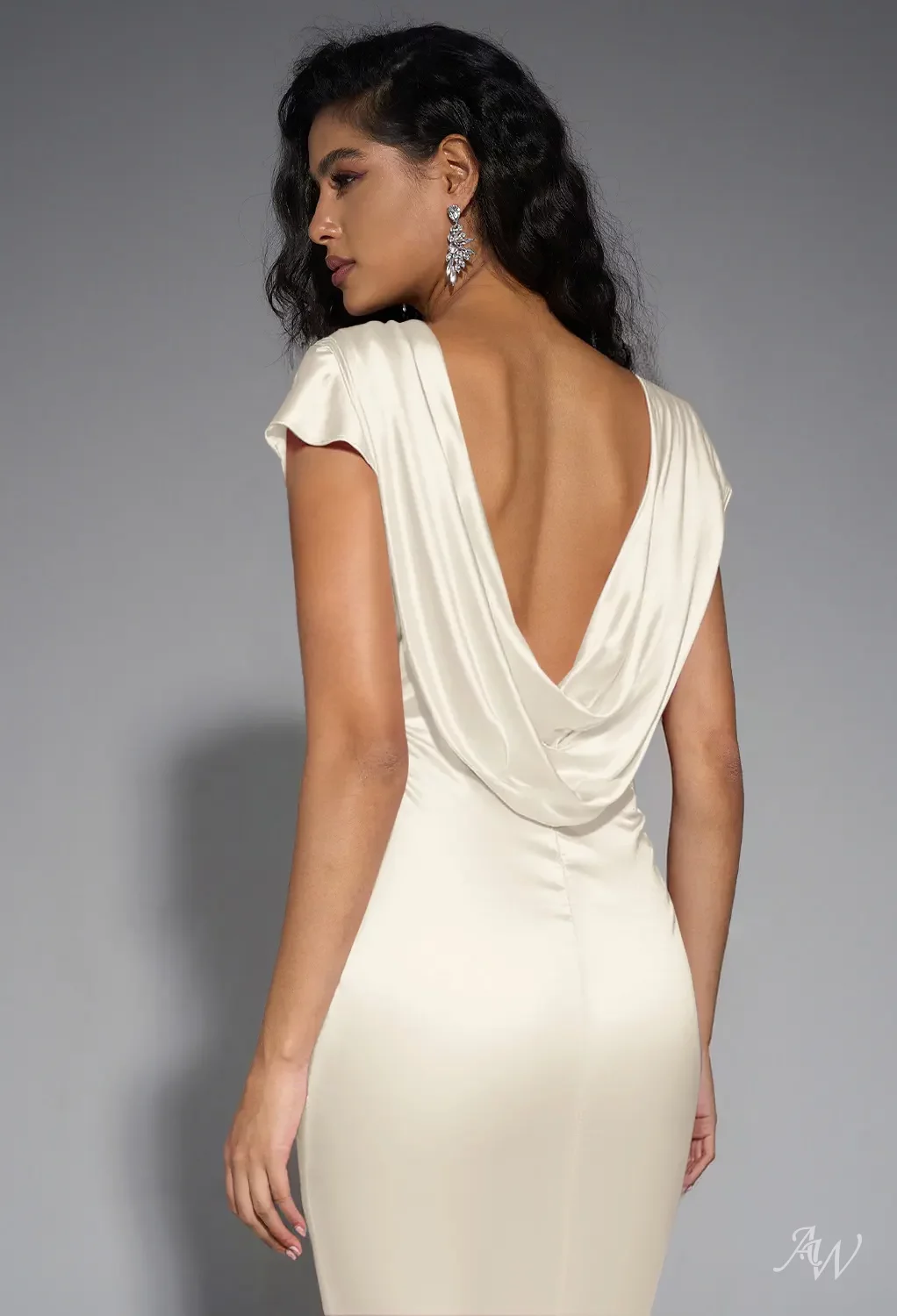 ivory silk bridesmaid dresses Ivory Charmeuse Plunging Neck Long Pregnant Bridesmaid Prom Dress