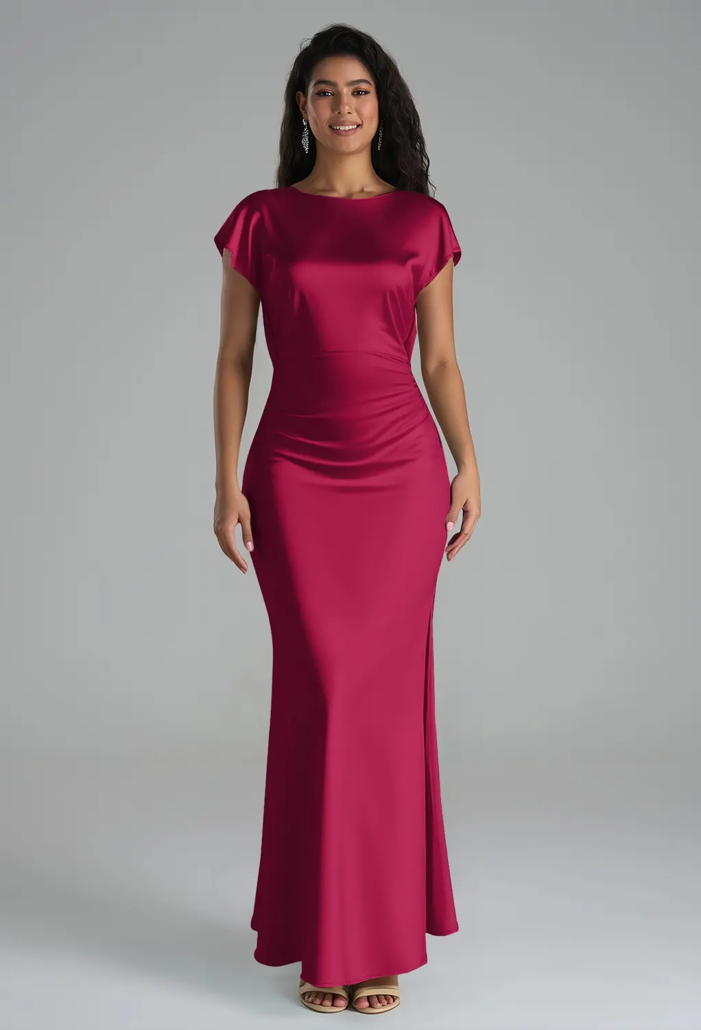 red pink bridesmaid dresses Classic Ruched V-Neck Jersey Sleeveless Bridesmaid Dresses main image 0