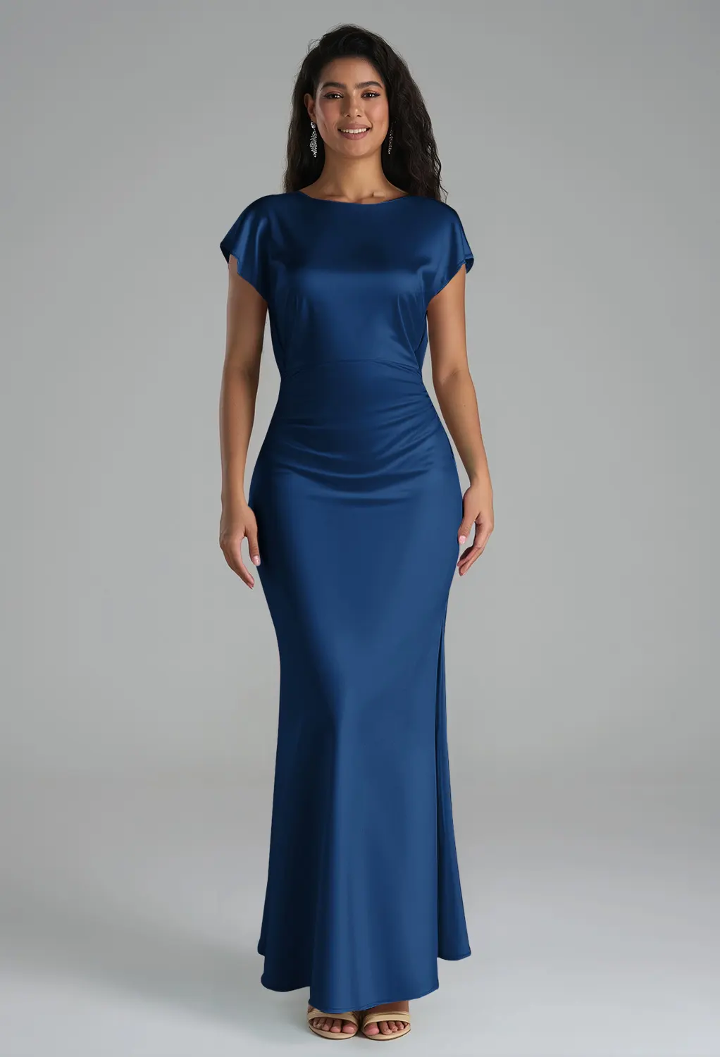 navy bridesmaid dresses canada Navy Blue Chiffon Bridesmaid Dress V-Neck Sleeveless Dark Blue / 10 main image 1