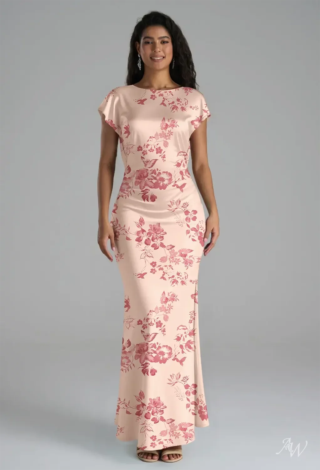 blossom pink bridesmaid dresses AW.Bridal Mermaid Bateau Neckline Short Sleeves Satin Backless Cowl Back Floral Floral Dress Cherry Size 4 Celebrate your friends big Season:Summer 2026 HERMES Fuchsia Maxi Beach Size:XL 10/12