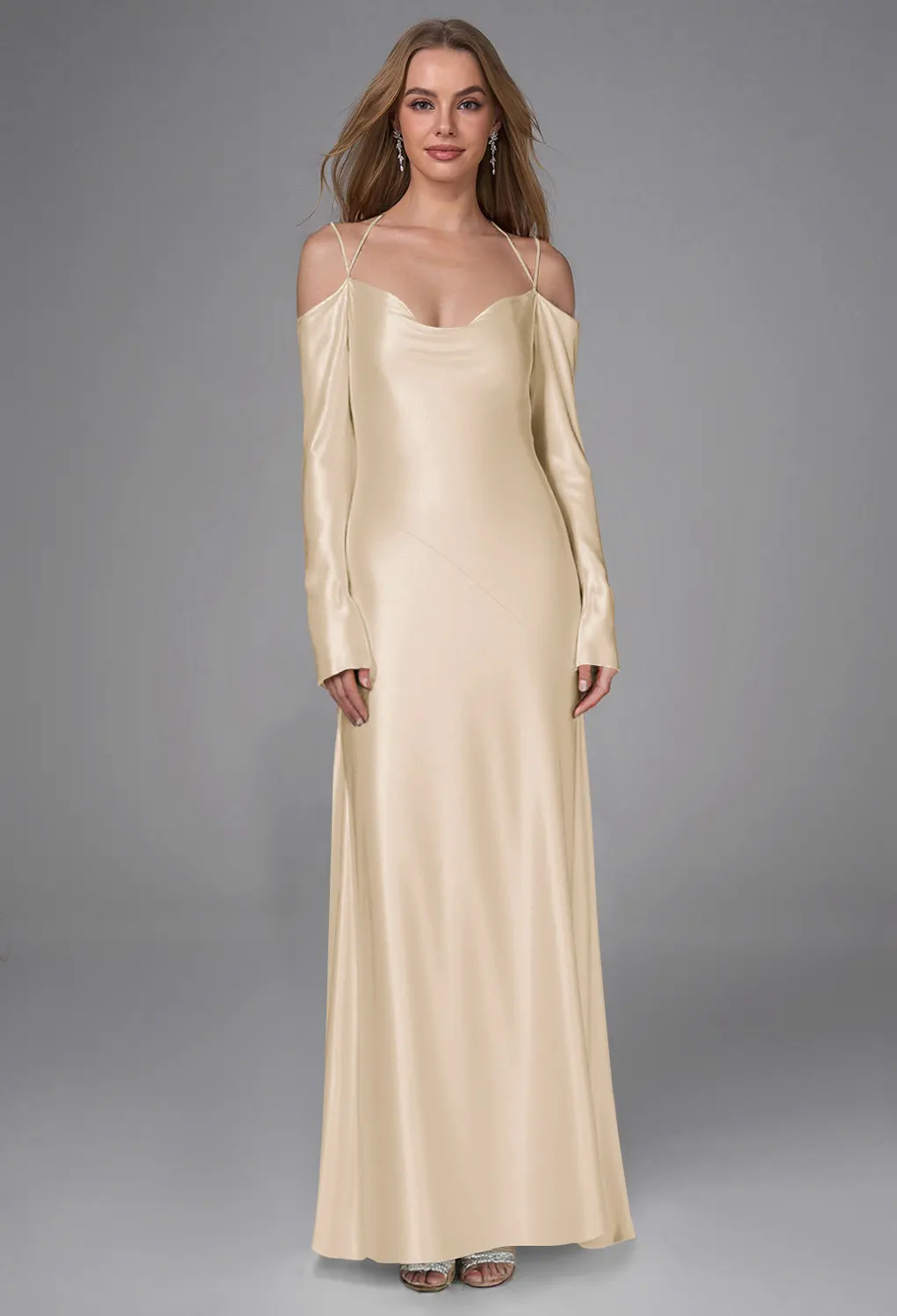 satin champagne bridesmaid dresses RED CORSET GOWN