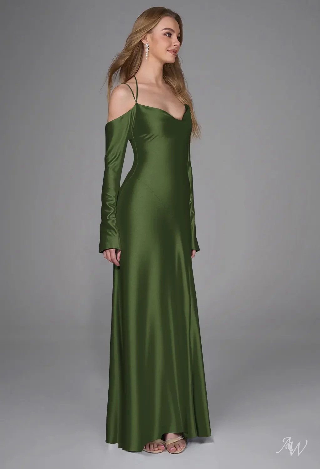 olive green satin cowl neck dress Alesso Light Olive Satin Cowl-Neck Maxi Dress – Club L London