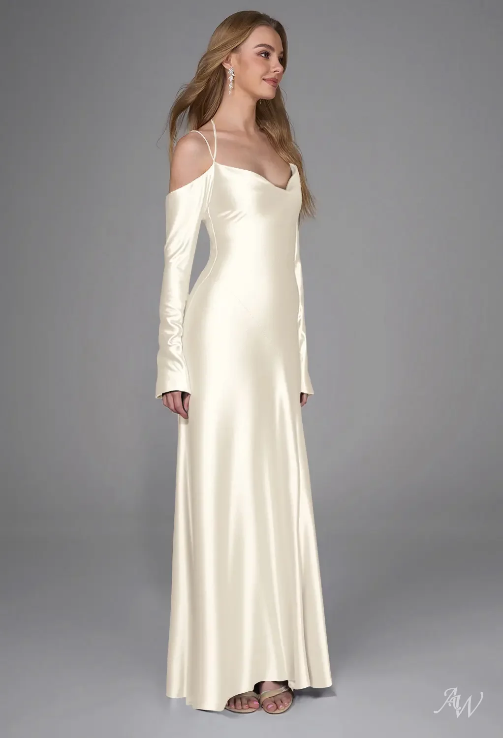 ivory silk bridesmaid dresses Ivory Bridesmaid Dresses A-Line V-Neck Off The Shoulder Long Stretch Satin Bridesmaid Dresses With Split