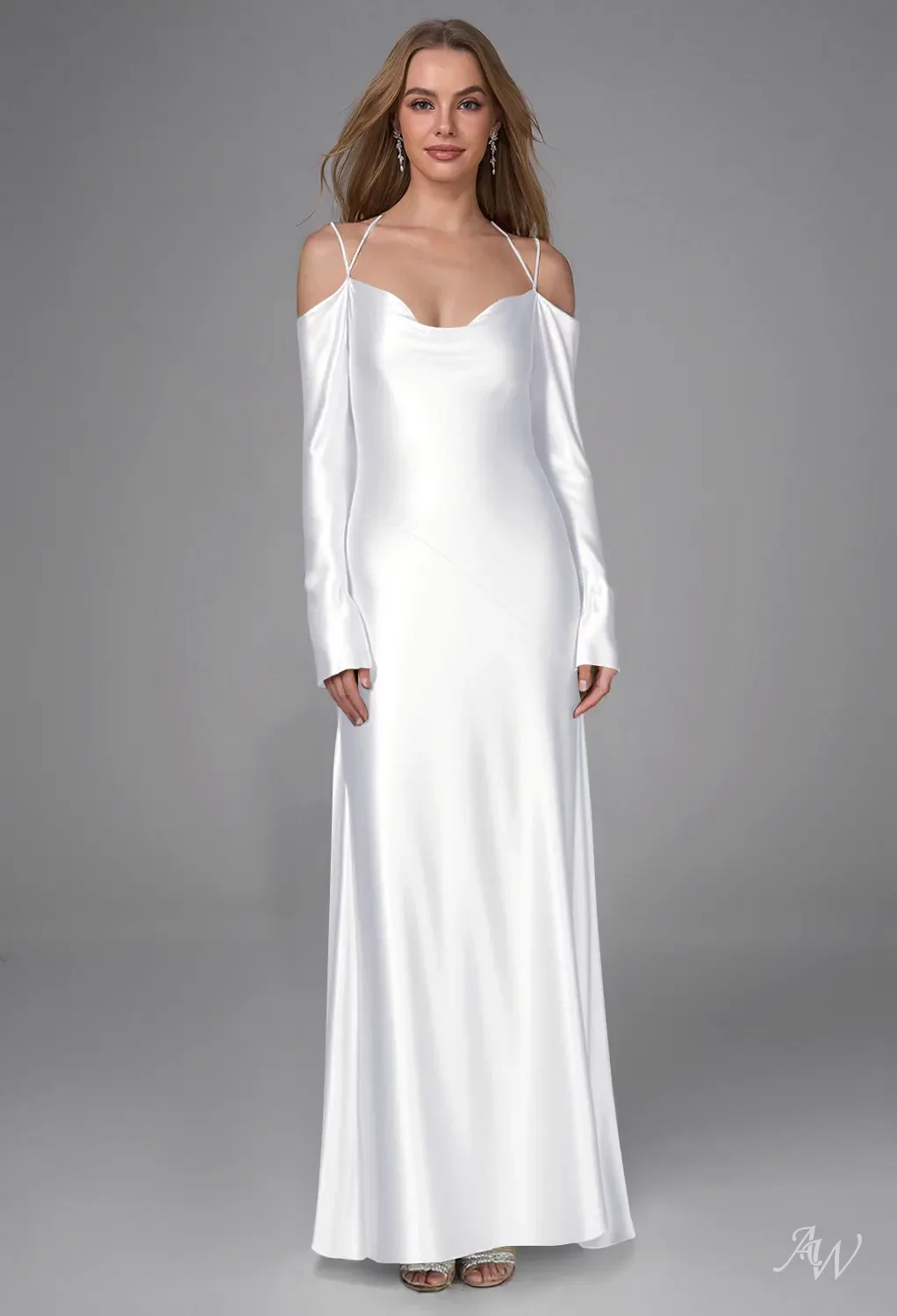 white cowl neck bridesmaid dress AW Lassie Satin Charmeuse Dresses Such a dress is styleattribute-placement print Best Birthday Dress Outfit Size:Belt-48