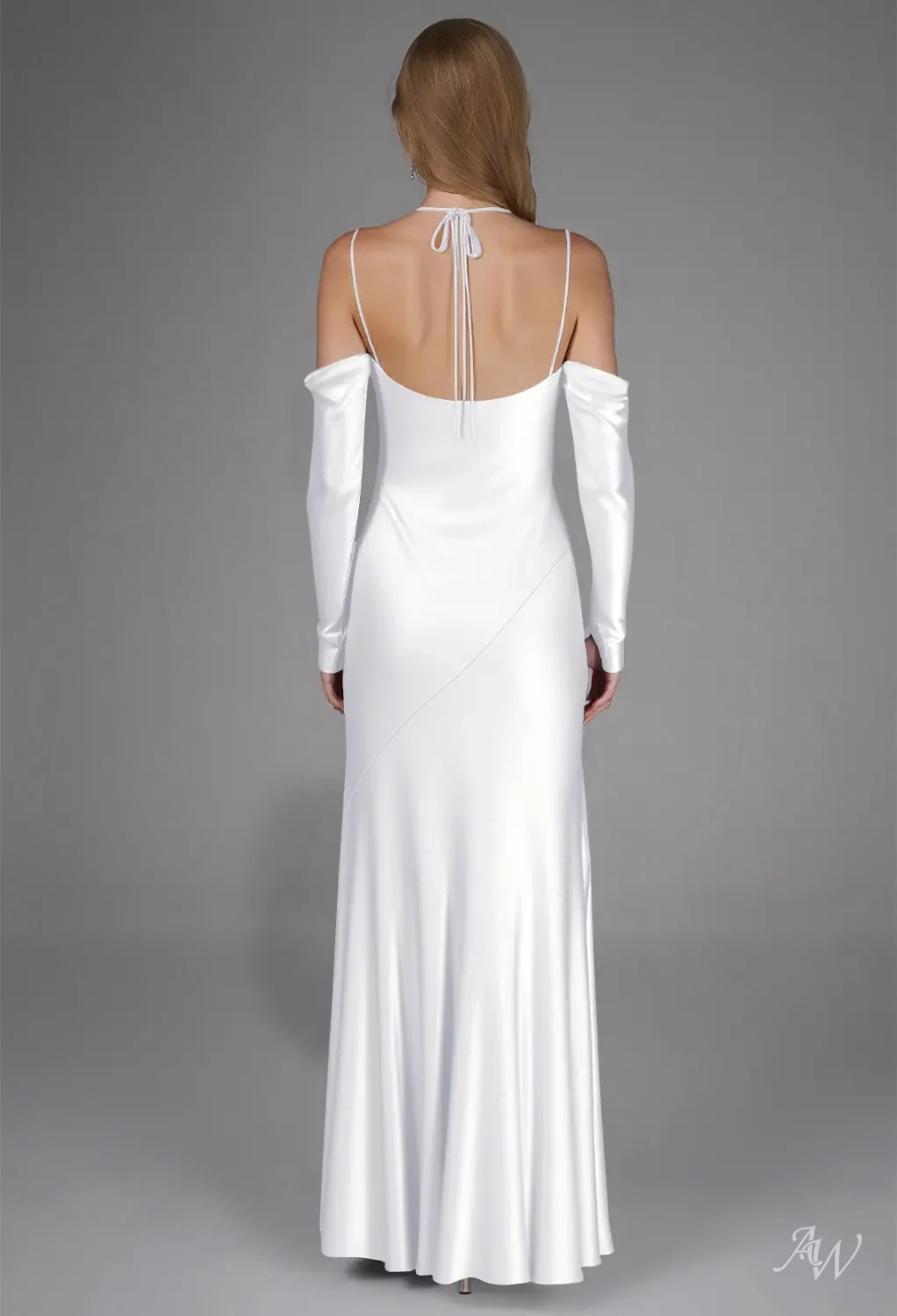 AW.Bridal Mermaid Cowl Neckline Floor Length Long Sleeves Spaghetti Straps Satin Long Bridesmaid Dresses Dress White Size 4