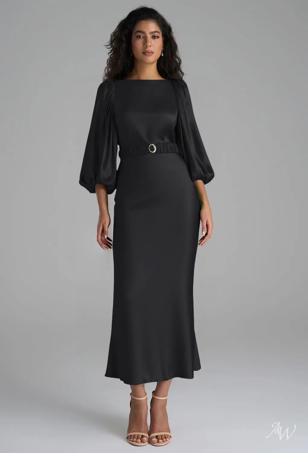 knee length dresses for ladies Leonard Metallic Tea Length Gown