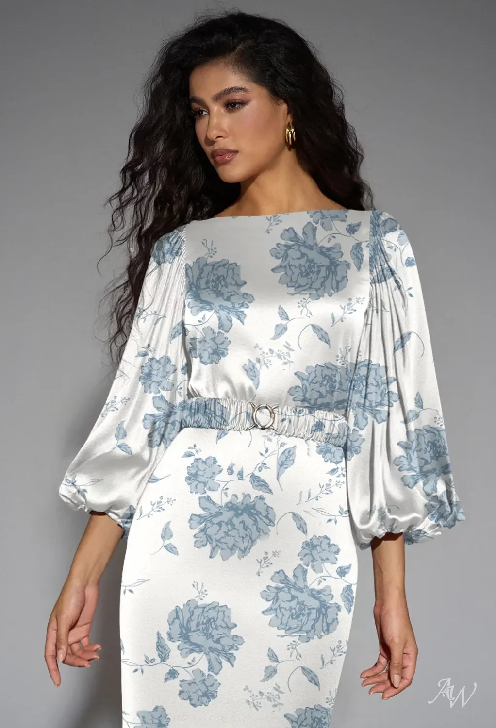dusty blue sheath dress The Ceramic Panoramic Long Tiered Dress With Bow Ties