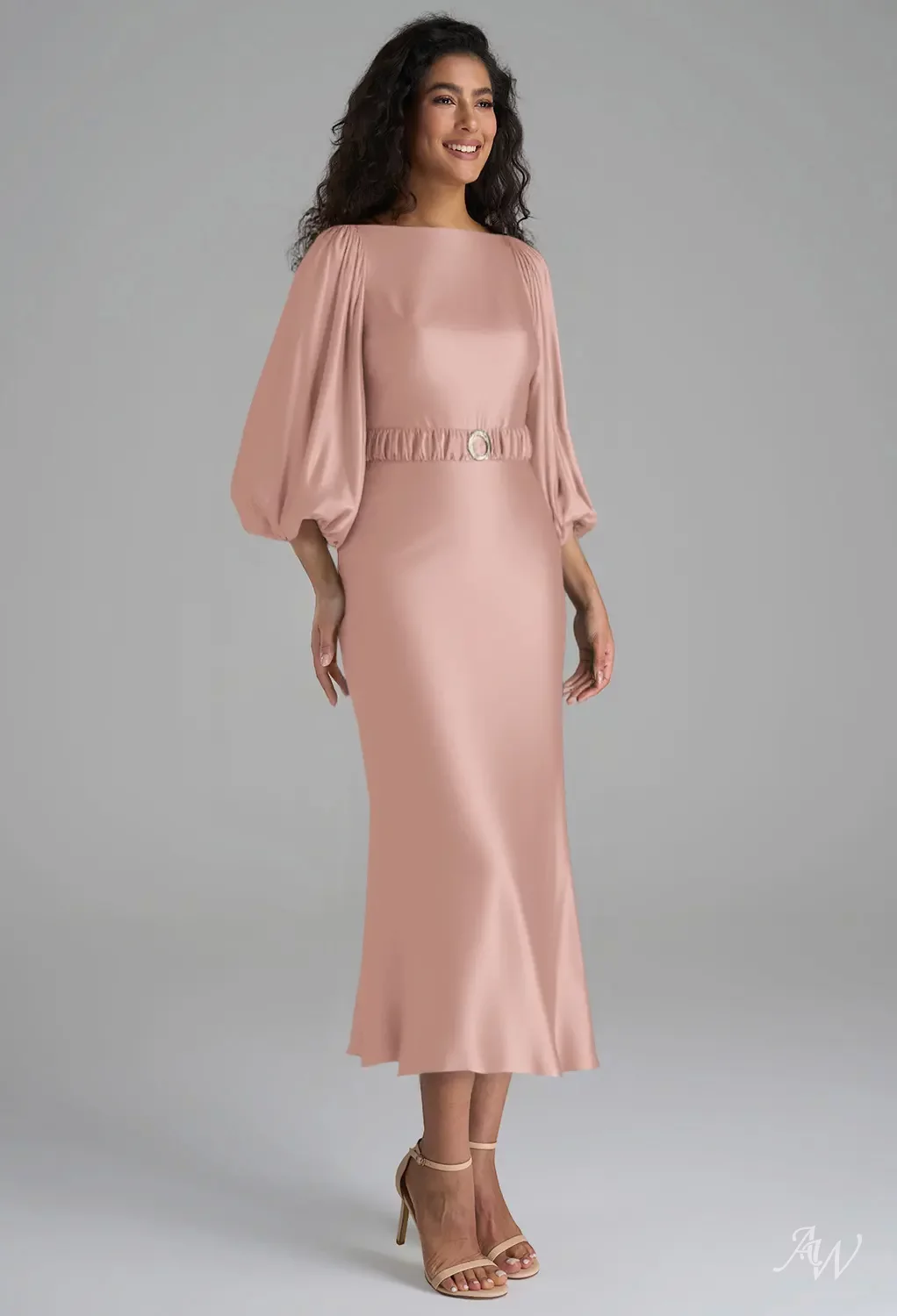 pink tea length bridesmaid dresses A-line Satin Pink Tea-Length Bridesmaid Dress with Bow Sash  loveangeldress