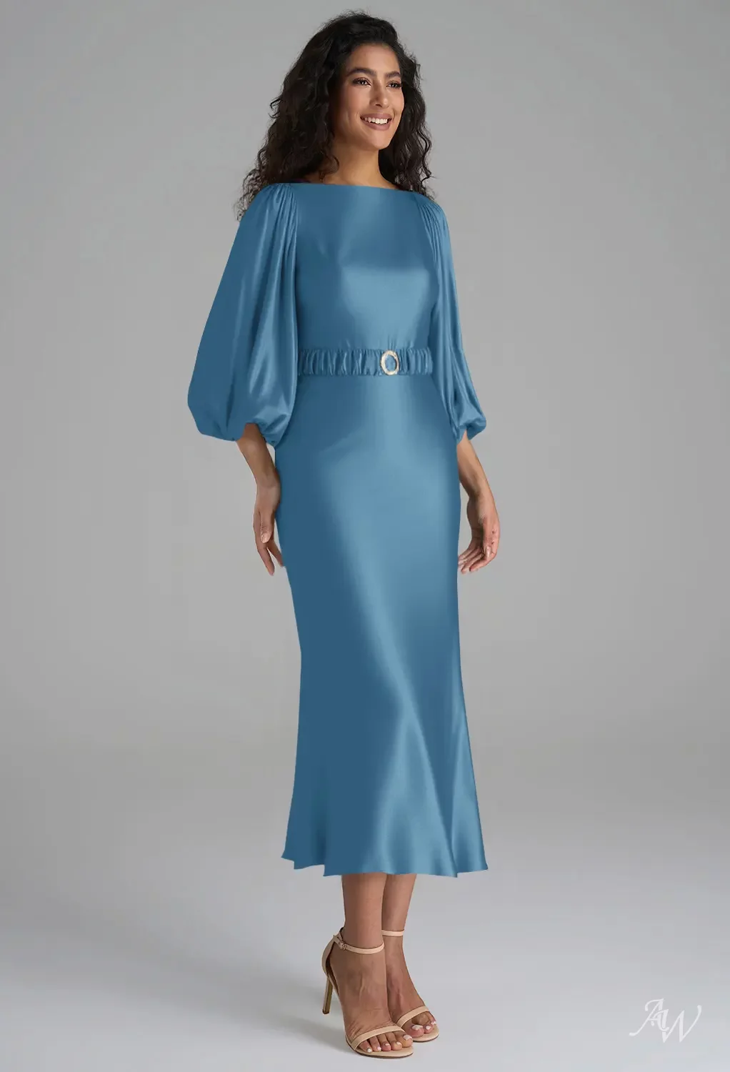 ink blue satin dress AW Vida lustrous finish that drapes gwbg The Moment Strapless Bandage US Size:00