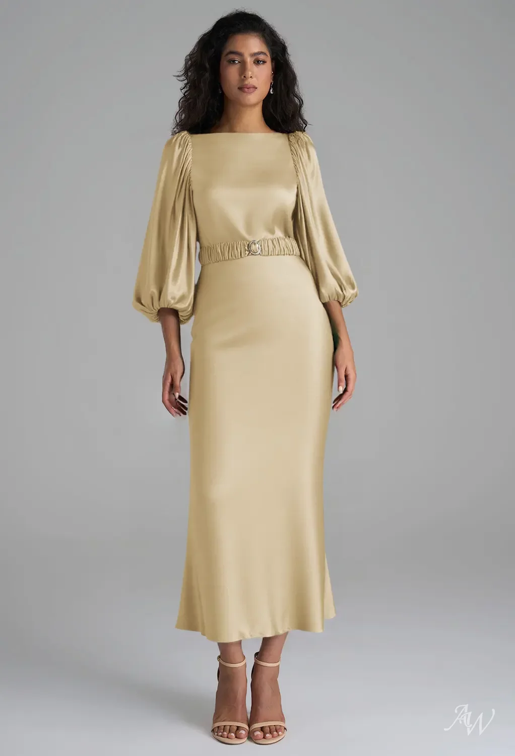 princess polly baby blue dress Gathered Waist Off The Shoulder Long Sleeve Maxi Dress Champagne / Large main image 1