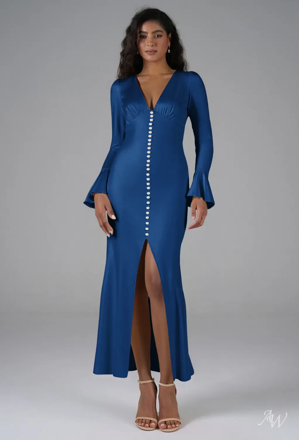 ankle length bridesmaid dresses A-Line V-neck Sleeveless Ankle-Length With Split Fr Ruffles;Split Side Sleeve Sheer Neck Sweetheart Ankle Length