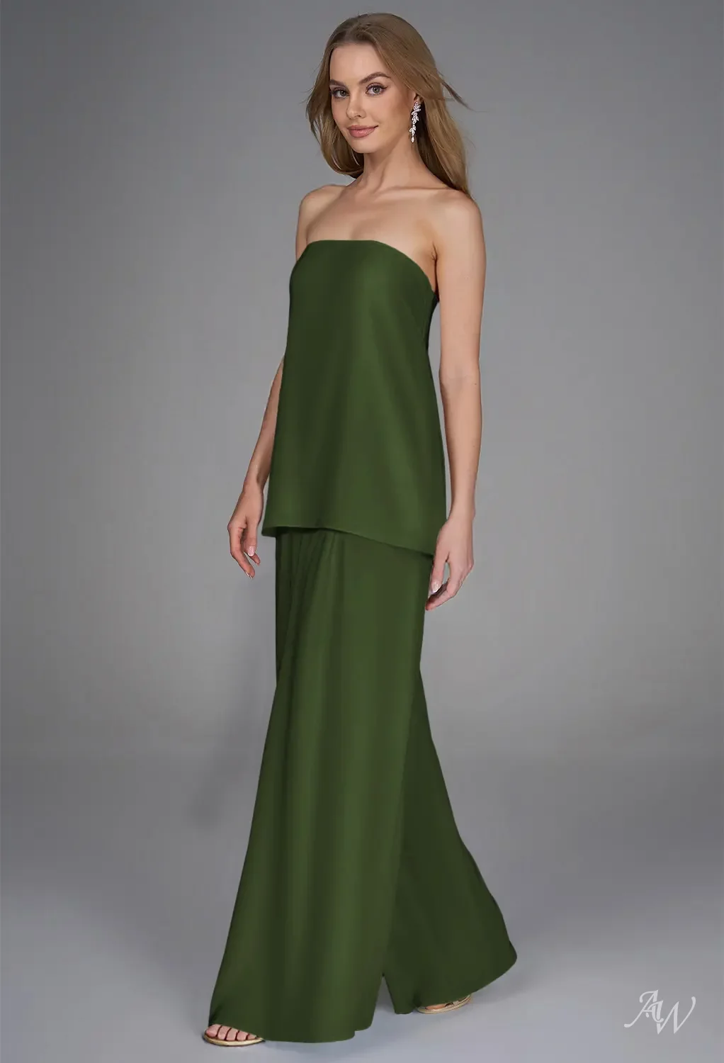 rebecca bridesmaid dresses AW.Bridal Jumpsuit Straight Neckline Floor Length Sleeveless Spaghetti Straps Satin Long Bridesmaid Dresses Dress Green Olive Size 16