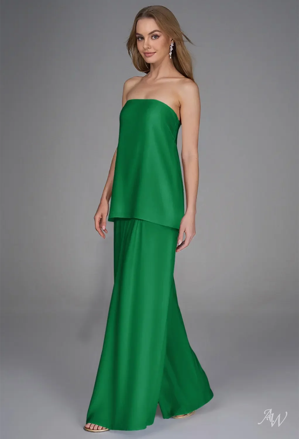 rebecca bridesmaid dresses AW.Bridal Jumpsuit Straight Neckline Floor Length Sleeveless Spaghetti Straps Satin Long Bridesmaid Dresses Dress Jolly Green Size 4