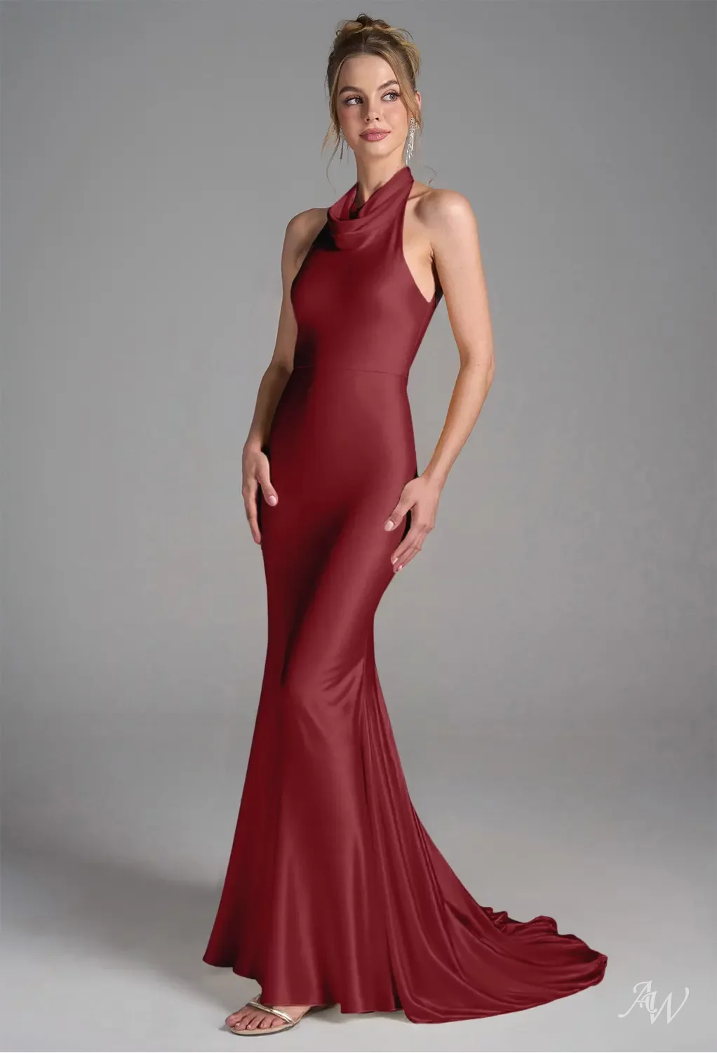 red and gray bridesmaid dresses AW.Bridal Mermaid Halter Neckline Floor Length Sleeveless Satin Backless Long Dress Burgundy Size 4 Line skirt with a es Navy Blue Maxi Dress, Size:7XL 23-23.5 ( 38/39)