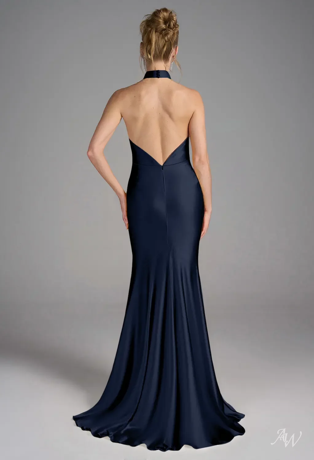 navy and silver bridesmaid dresses AW.Bridal Mermaid Halter Neckline Floor Length Sleeveless Satin Backless Long Dress Dark Size 6 Plum Velvet Dress - brand_camilla-and-marc Handmade A Size:WOMEN / EU 43 / US 12 - 12.5