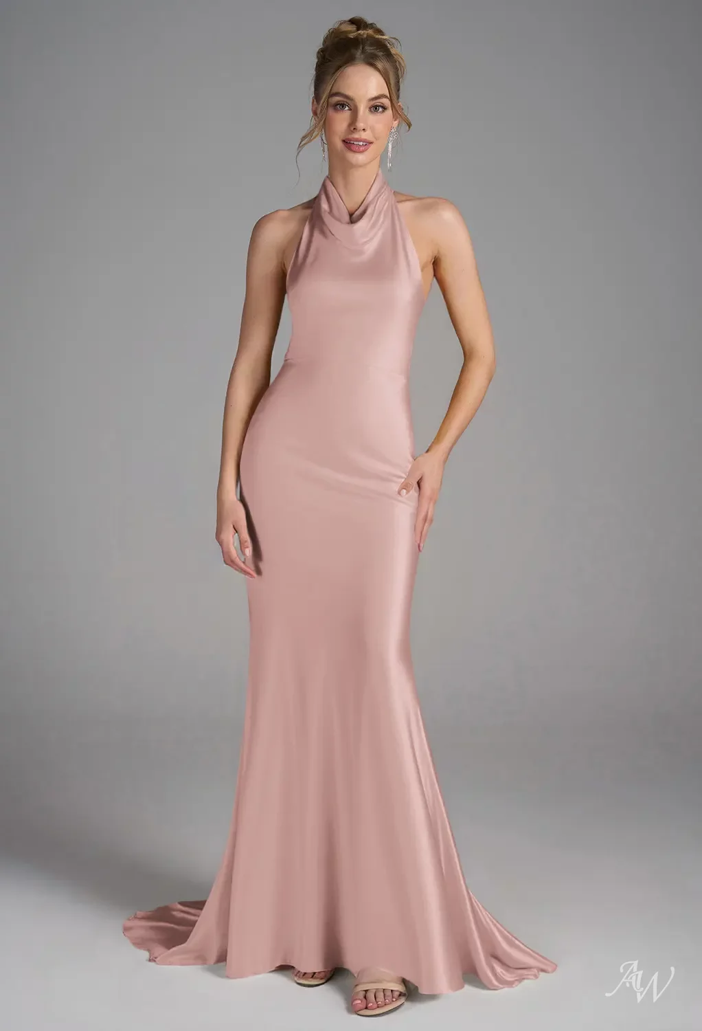 dusty rose satin bridesmaid dresses Zapaka Women Dusty Rose V-Neck Maxi Bridesmaid Dress with Sleeves A Line  Ruched Wedding Guest Dress – ZAPAKA main image 0