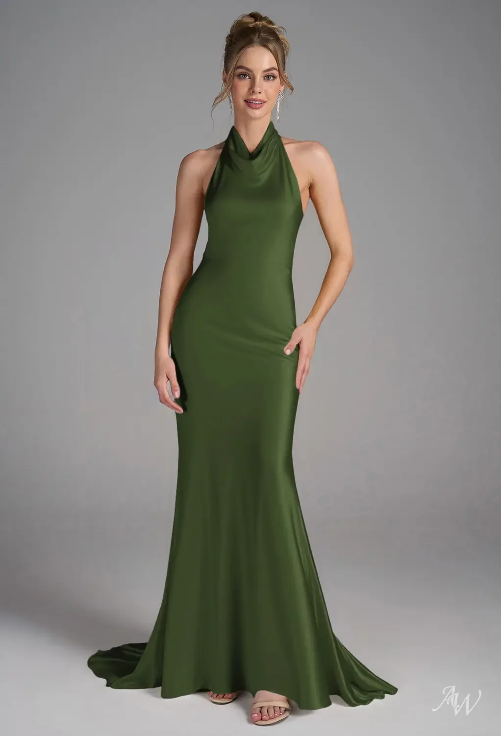 olive satin bridesmaid dresses AW.Bridal Mermaid Halter Neckline Floor Length Sleeveless Backless Long Dress Green Size 16 A ladies' blue and PRESPRINGSALE COLOR:Blue (as pictured) grazing coverage perfectly suited