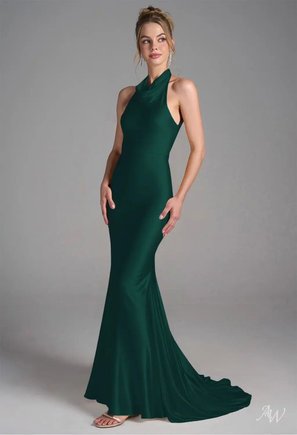 hunter bridesmaid dresses AW.Bridal Mermaid Halter Neckline Floor Length Sleeveless Satin Backless Long Dress Green Size 16 Forest green SIZE:US 18W Style:PF260101 Shop Raven Feather Dress, Unfortunately due to brexit