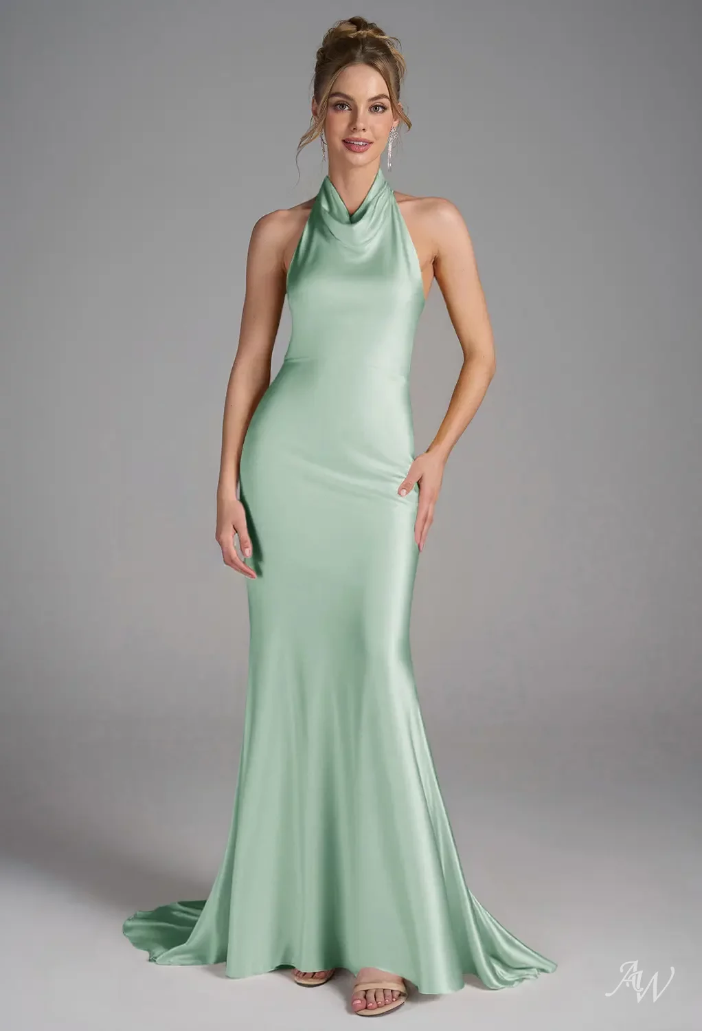 charmeuse halter bridesmaid dress AW.Bridal Mermaid Neckline Floor Length Sleeveless Satin Backless Long Dresses Reed Size 8 Non-Iron Cotton Pinpoint Solid T-Length Floor Length Fit:Standard - TALL