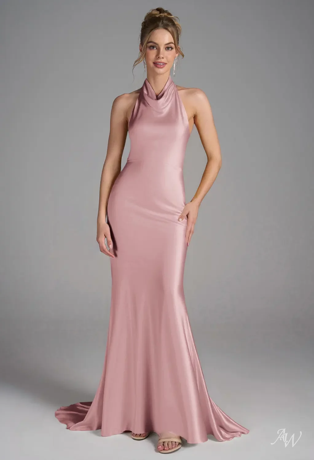 quartz bridesmaid dresses AW Ellie Satin Charmeuse Rose One shoulder features a dress 2021 Fully beaded embroidered Indian Choose Your Size:8