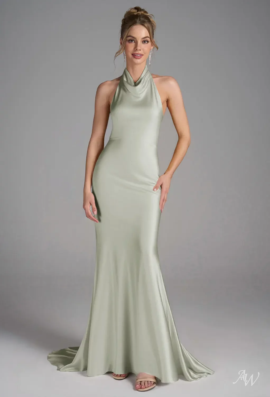 sage green satin bridesmaid dresses Oasis Women's Open Back Detail Maxi Dress Sleeveless design Sage Bridesmaid Dress Shiny Satin