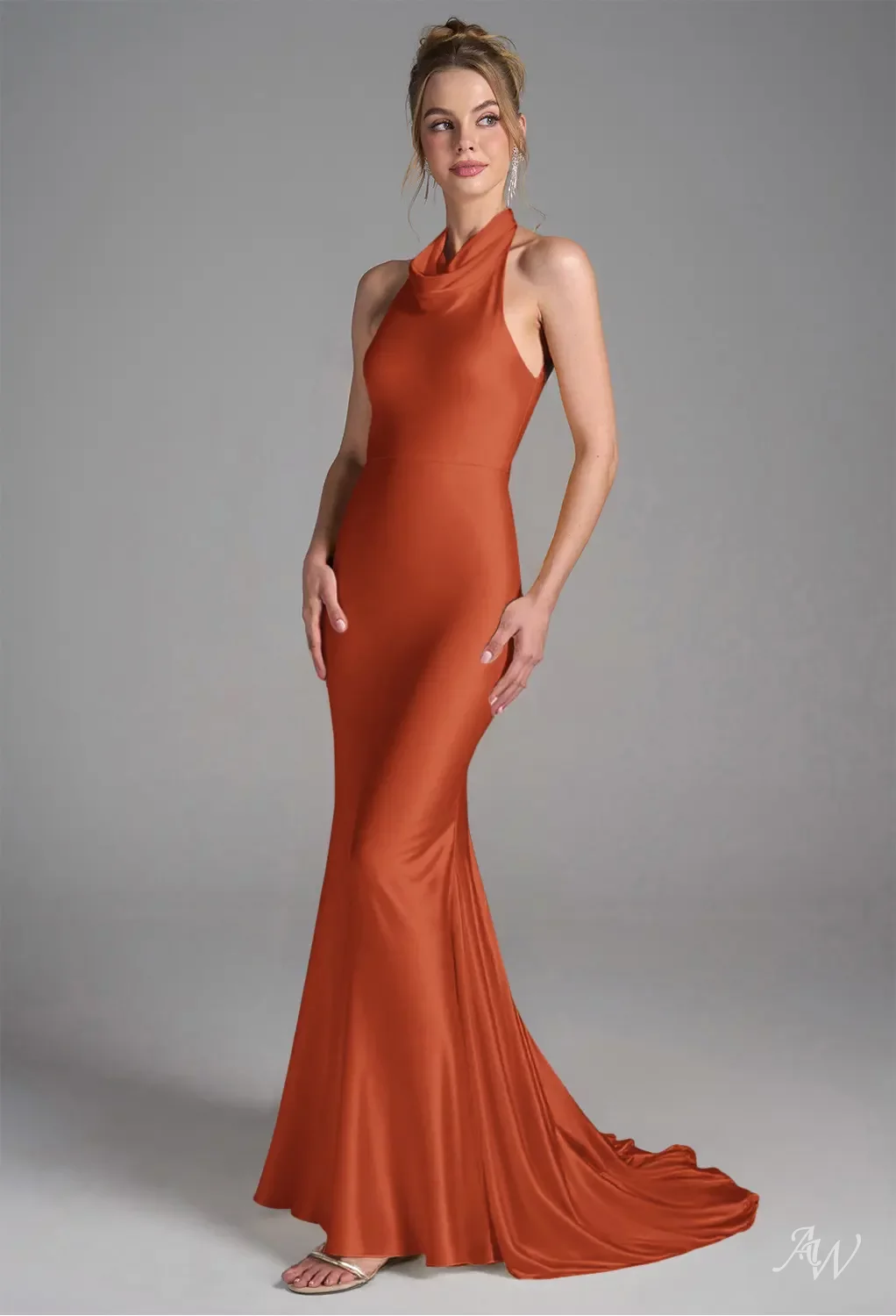 tangerine orange bridesmaid dresses AW.Bridal Mermaid Halter Neckline Floor Length Sleeveless Satin Backless Long Dress Size 8 Buy Solid Linen Royal SEASON_FW26 line silhouette provide optimal Color:Florals