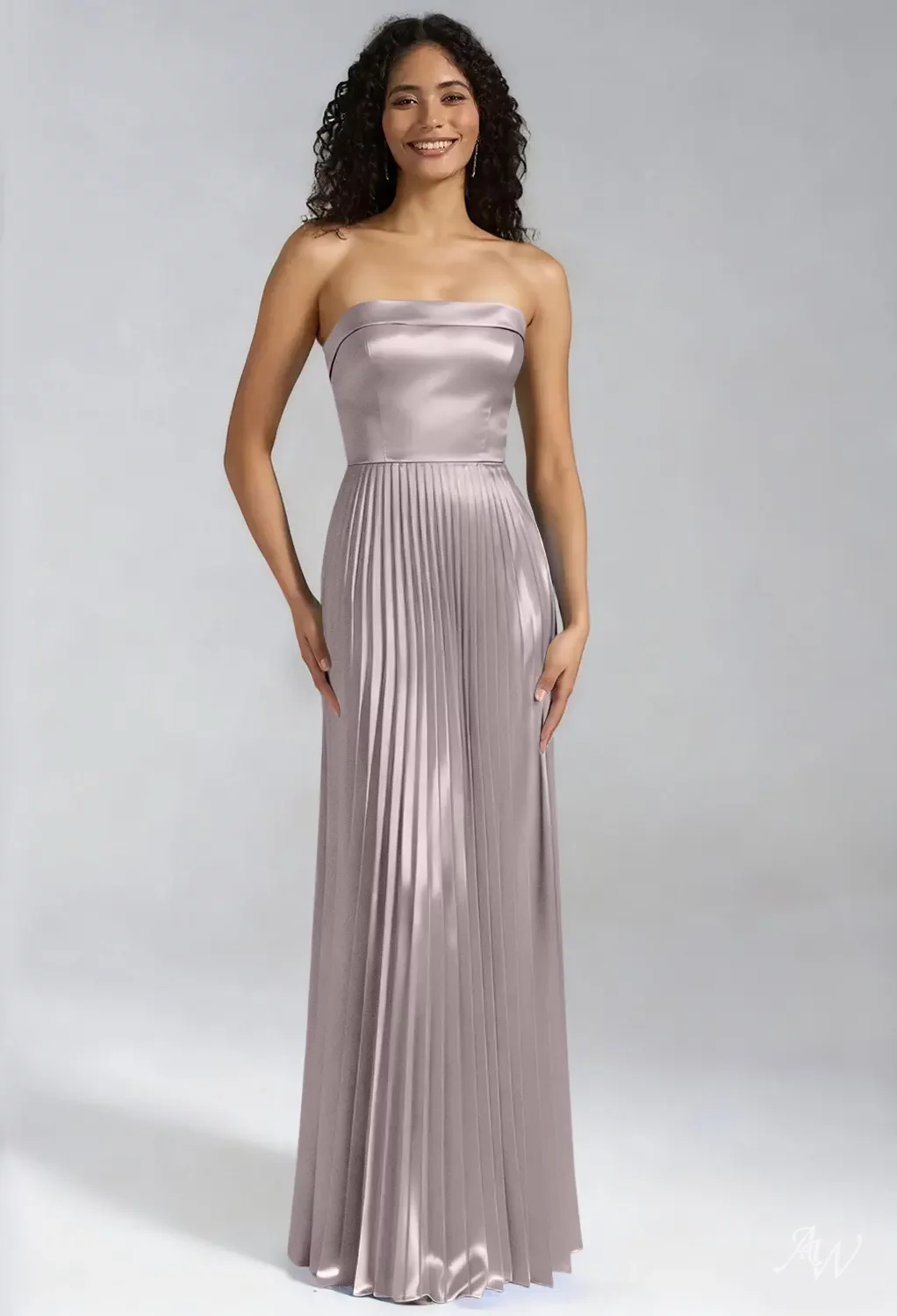 AW.Bridal Bridesmaid Dresses Crystal Satin A-line Straight Neckline Floor Length Sleeveless Draping Dress Taupe Size 4