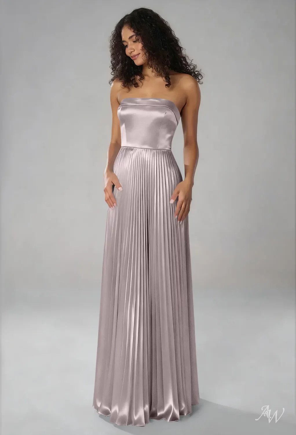 grey taupe dress AW.Bridal Bridesmaid Dresses Crystal Satin A-line Straight Neckline Floor Length Sleeveless Draping Size 4 warm taupe dress