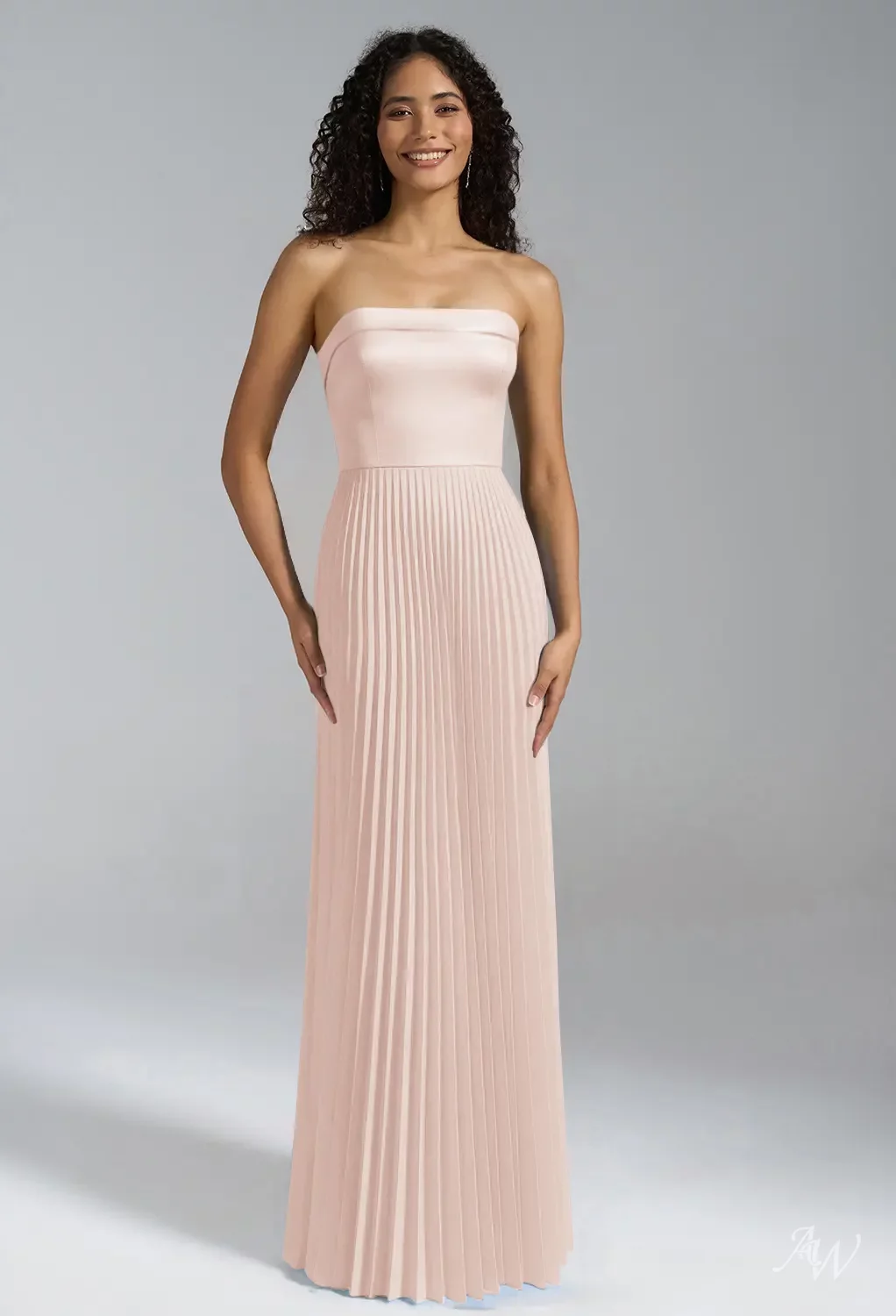 AW.Bridal A-line Straight Neckline Floor Length Sleeveless Satin Draping Pleat Long Bridesmaid Dresses Dress Apricot Size 16