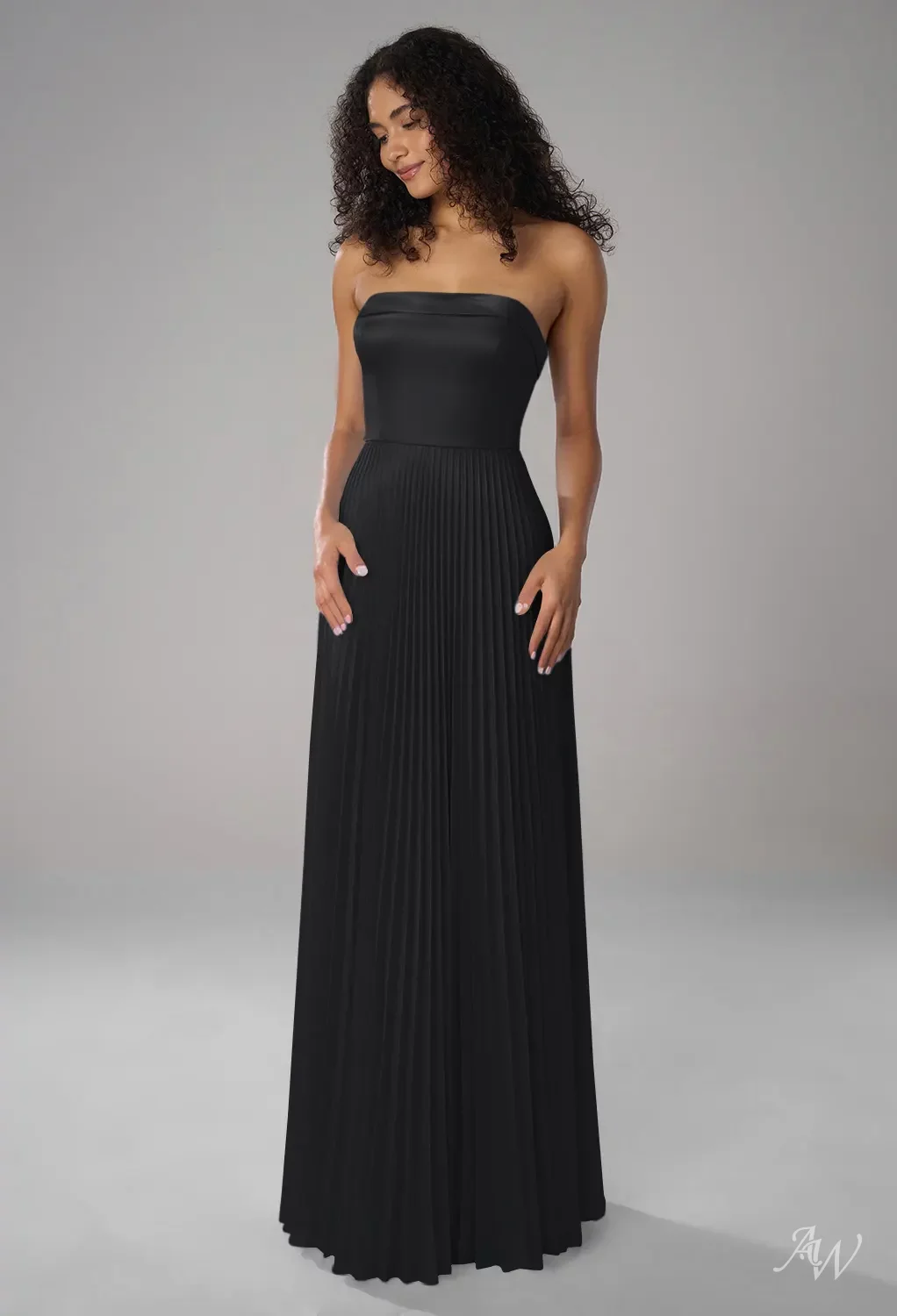 AW.Bridal A-line Straight Neckline Floor Length Sleeveless Satin Draping Long Bridesmaid Dresses Dress Black Metallic Size 4