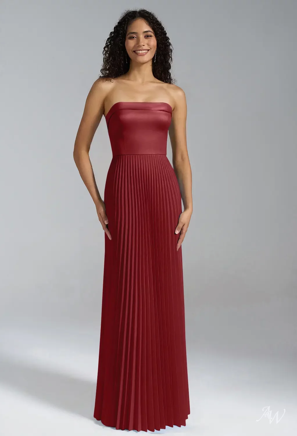 AW.Bridal A-line Straight Neckline Floor Length Sleeveless Satin Draping Long Bridesmaid Dresses Dress Burgundy Size 4