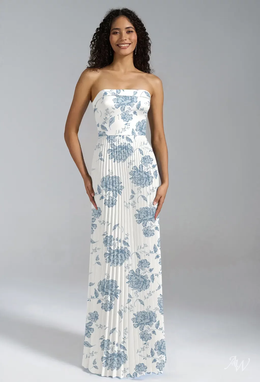 dusty blue pattern bridesmaid dress Dusty Blue Satin Bridesmaid Dress A-Line Maxi main image 0