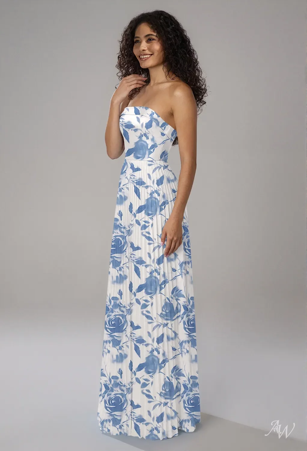 AW.Bridal A-line Straight Neckline Floor Length Sleeveless Satin Draping Floral Bridesmaid Dresses Floral Dress Oceanic Fantasy Rose Size 18