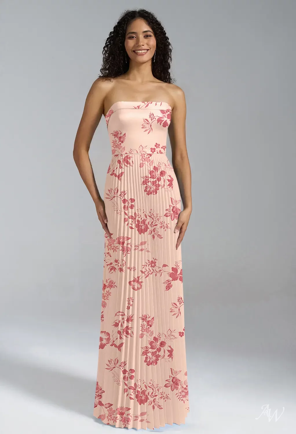 AW.Bridal A-Line Straight Neckline Floor Length Sleeveless Satin Draping Floral Bridesmaid Dresses Floral Dress Pink Cherry Blossom Size 6