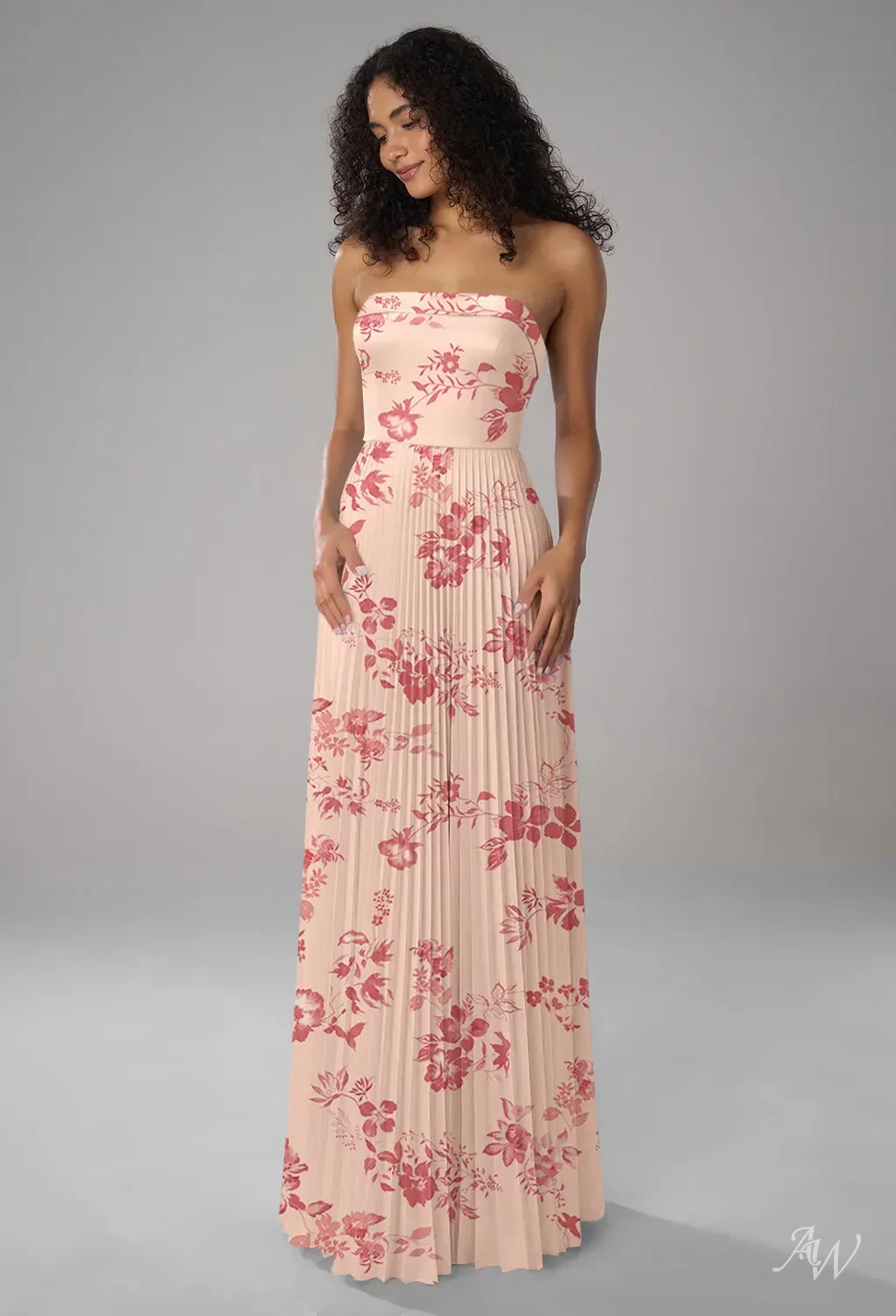 AW.Bridal A-Line Straight Neckline Floor Length Sleeveless Satin Draping Floral Bridesmaid Dresses Floral Dress Pink Cherry Blossom Size 6