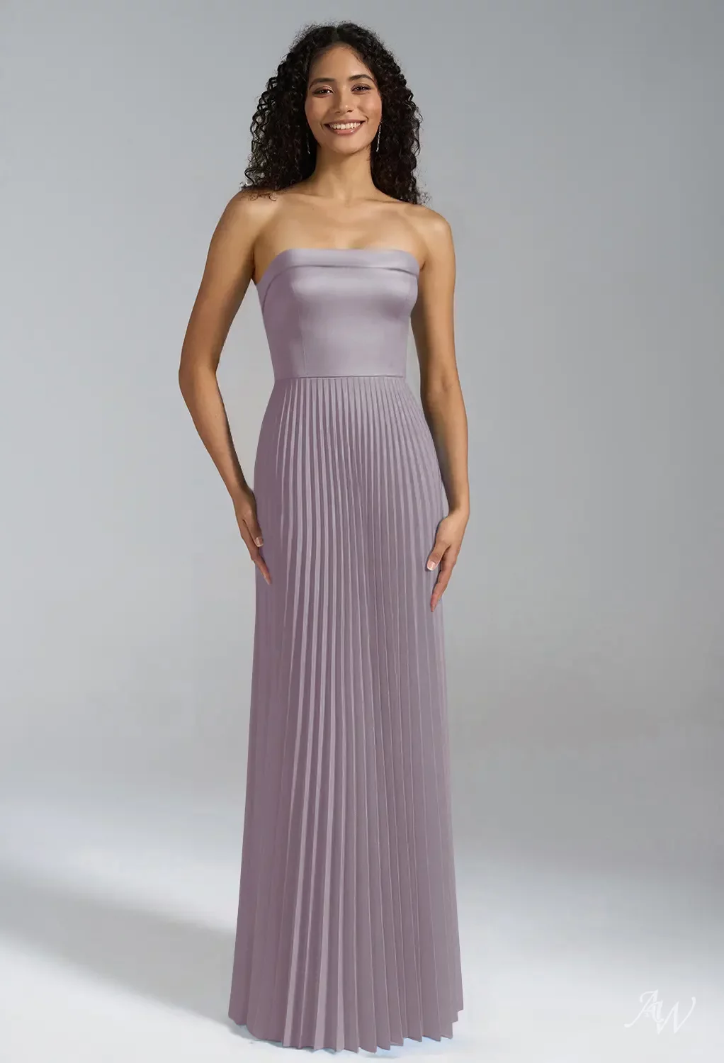 AW.Bridal A-Line Straight Neckline Floor Length Sleeveless Satin Draping Long Bridesmaid Dresses Dress Purple Haze Size 18