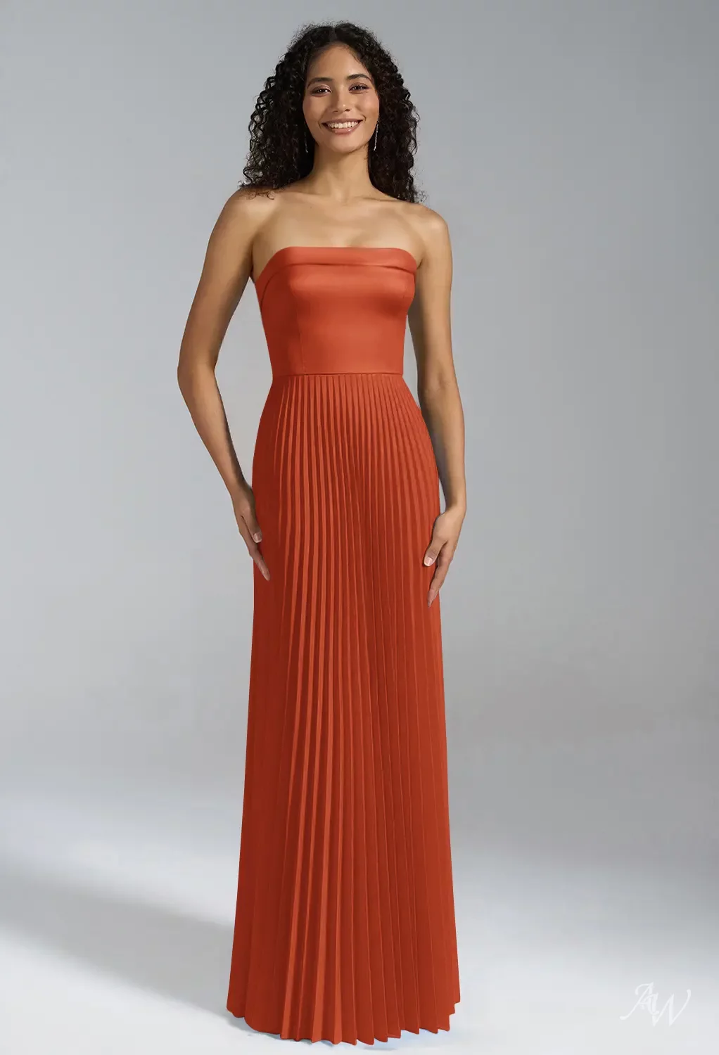 AW.Bridal A-Line Straight Neckline Floor Length Sleeveless Satin Draping Long Bridesmaid Dresses Dress Tangerine Size 6