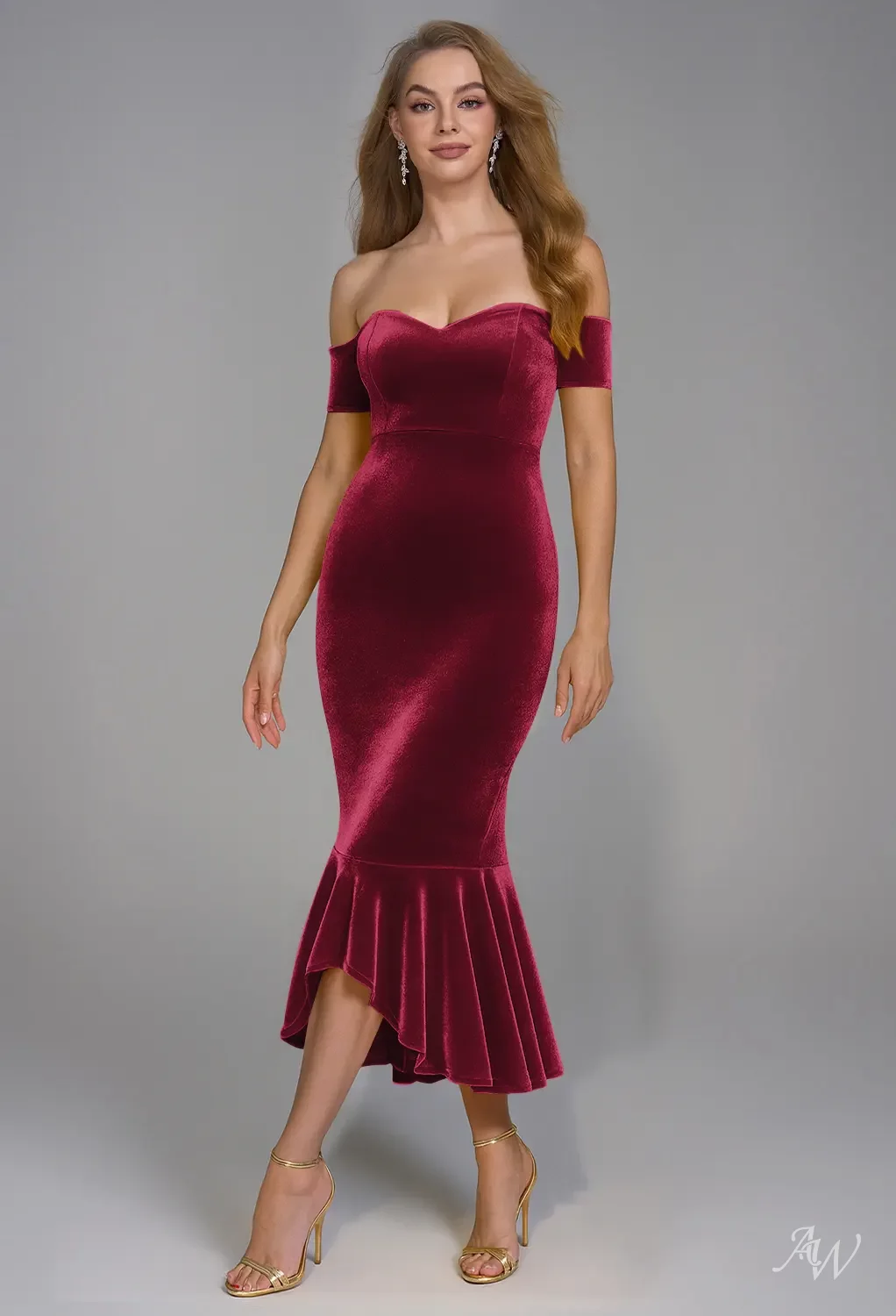 burgundy velvet dress for wedding guest AW.Bridal Mermaid Sweetheart Neckline Floor Length Off the Shoulder Dresses Size 6 15 Mens Wingtip Shoes, YGroup_11232 Color:Cinnamon Red Holiday parties and family
