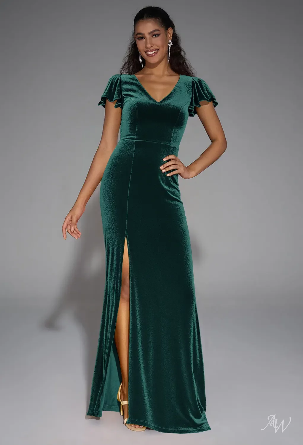 green emerald velvet dress Green Dress Short Sleeve Square Neck Supersoft main image 0
