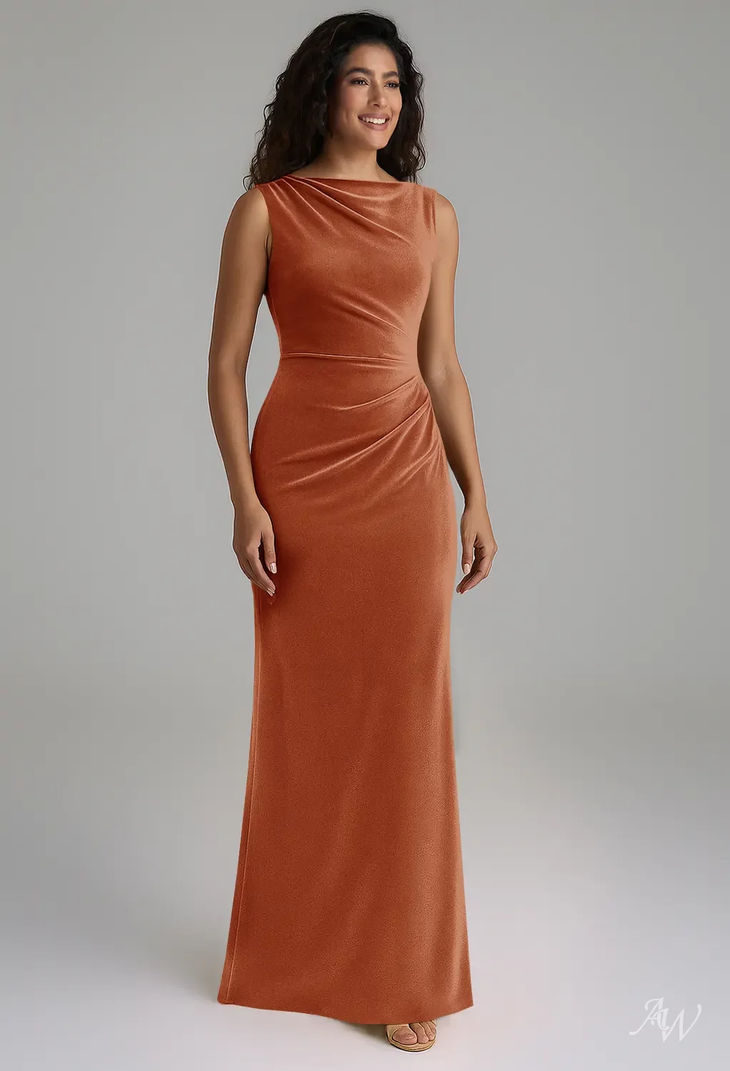 burnt orange midi bridesmaid dresses AW Radmila Trim 100% Polyester.