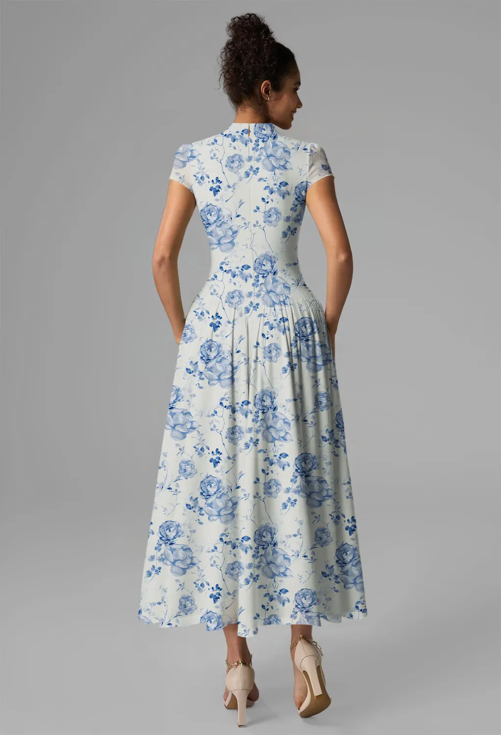 Blue Botanical Floral Wedding Guest Dresses | AW.Bridal