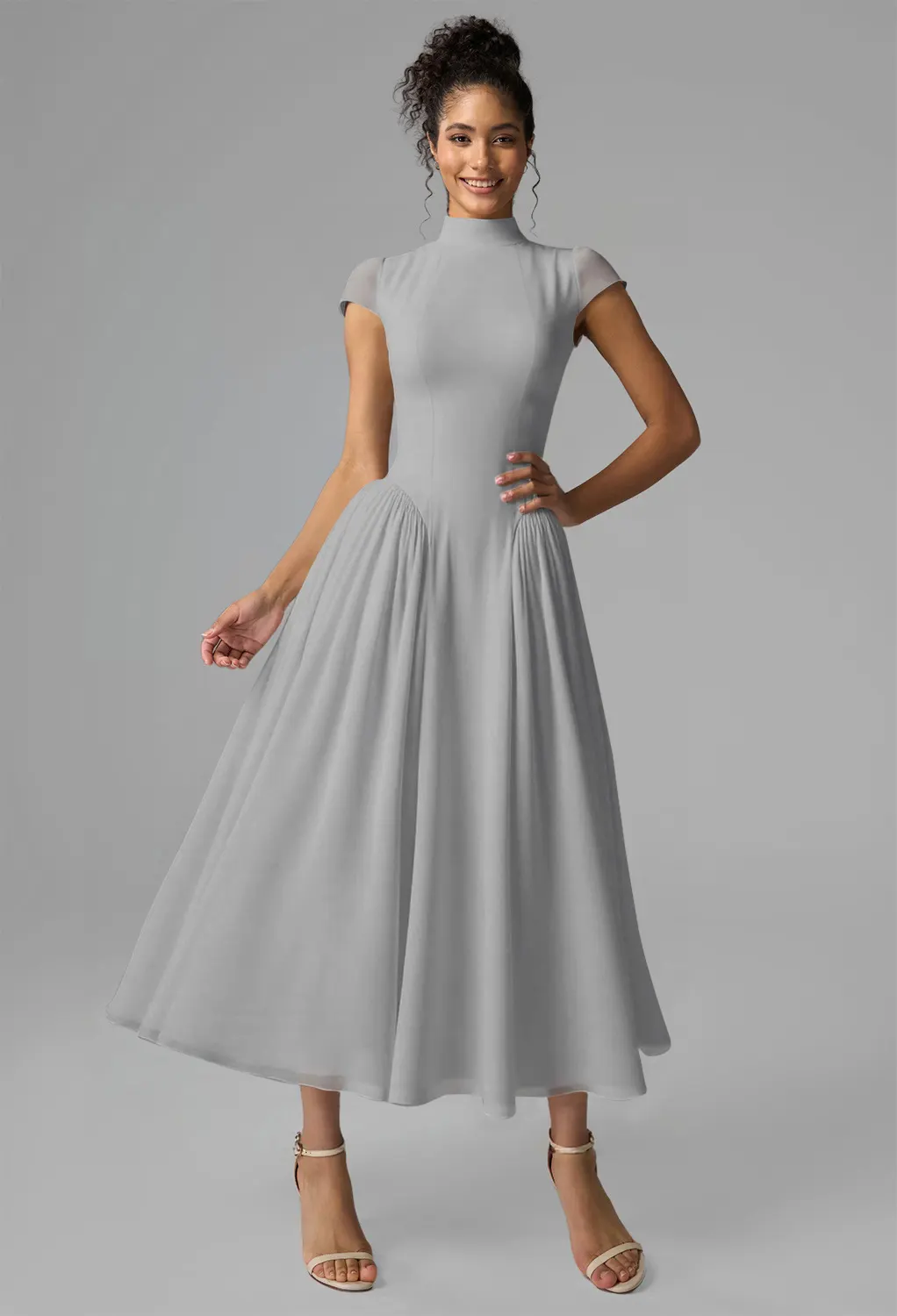 grey dresses near me Classic V-Neck Chiffon Ruffles Sleeve Empire Waist Backless Bridesmaid Dress main image 0